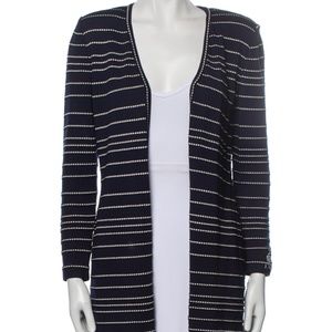 St. John Collection Cardigan •   Blue Striped •   Long Sleeve with Open Front